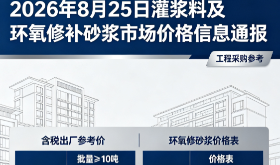 集安2026年8月25日灌浆料及环氧修补砂浆市场价格信息通报